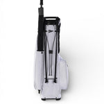 White golf bag with black accents on a white background