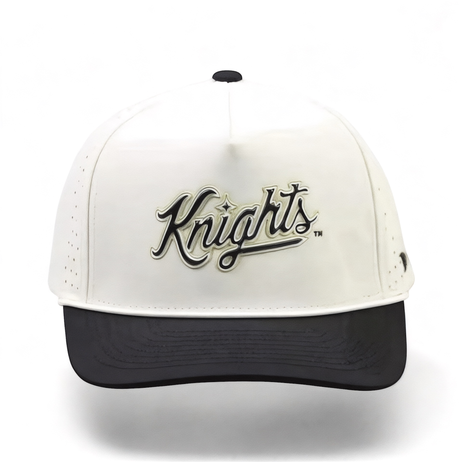 University of Central Florida  UCF Knights Tan and Black Rope Hat. Fairway Performance premium hat by Campus Course.