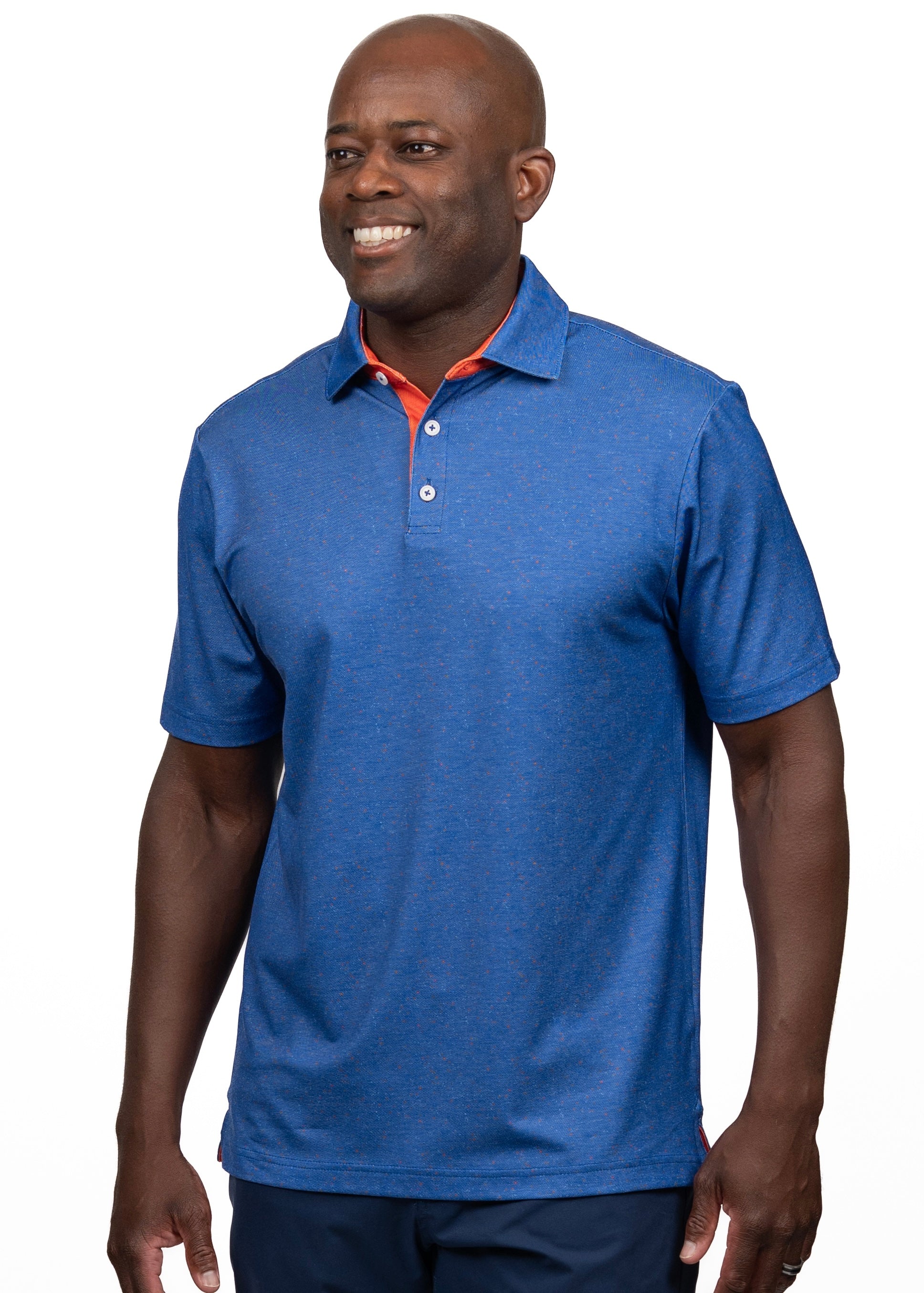 Won't Back Down Stadium Speckle polo orange and blue Tampa made