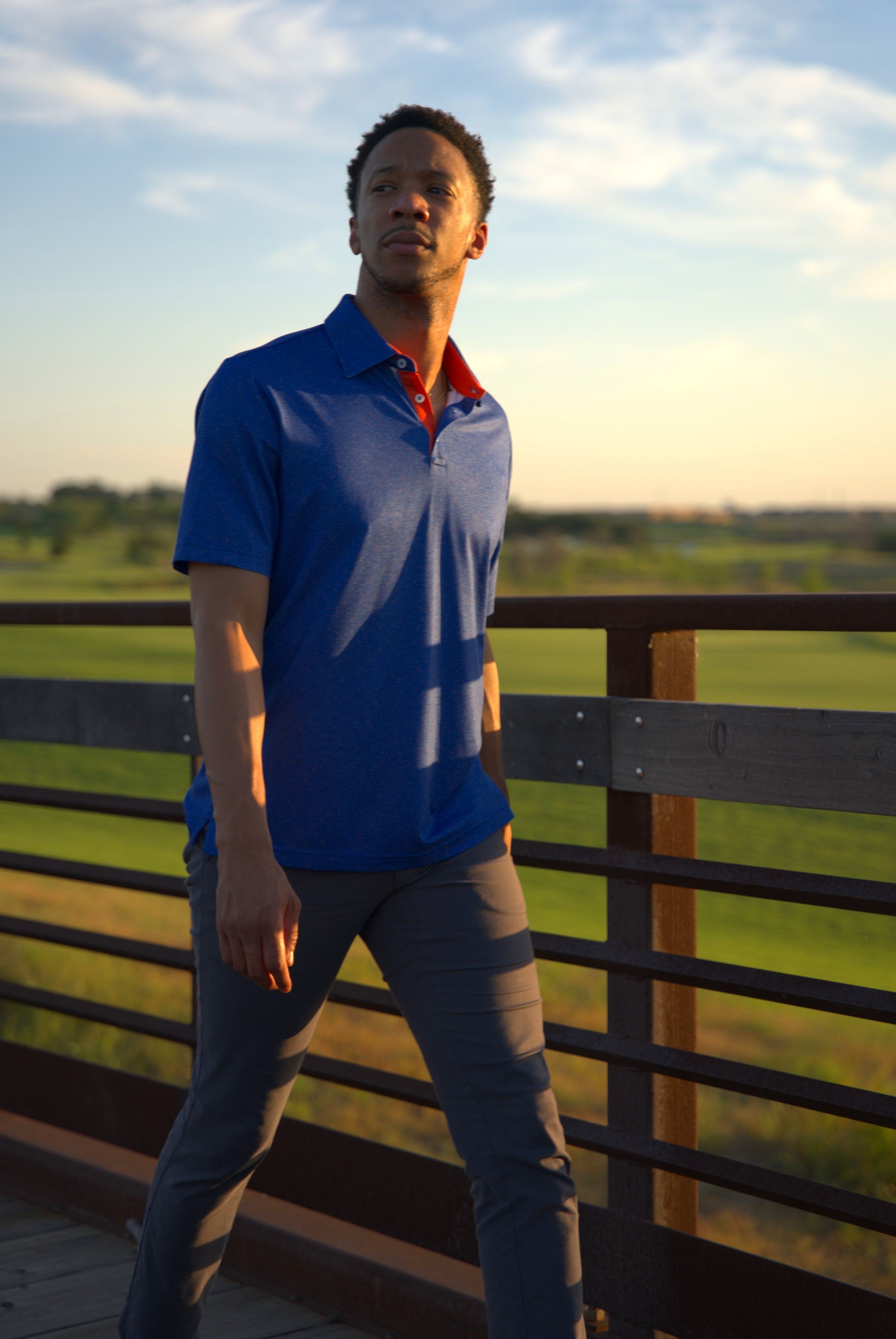 Won't Back Down Stadium Speckle polo orange and blue Tampa made