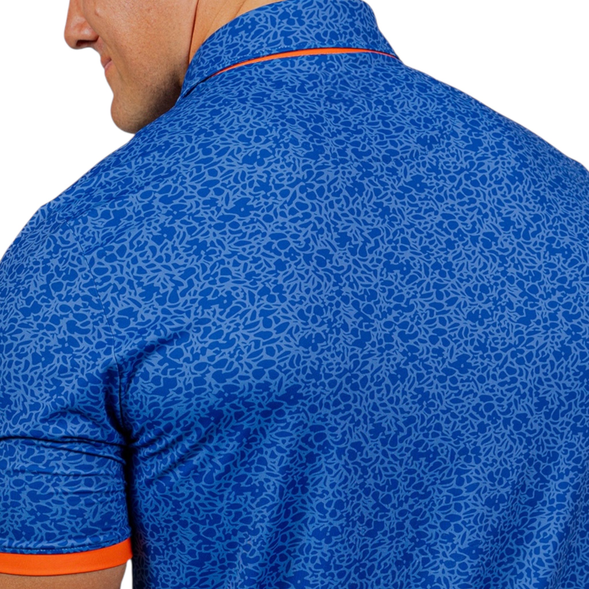 UF Fairway Floral polo shirt close up back view
