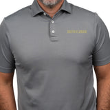 usf Sunday polo in charcoal with wordmark on chest